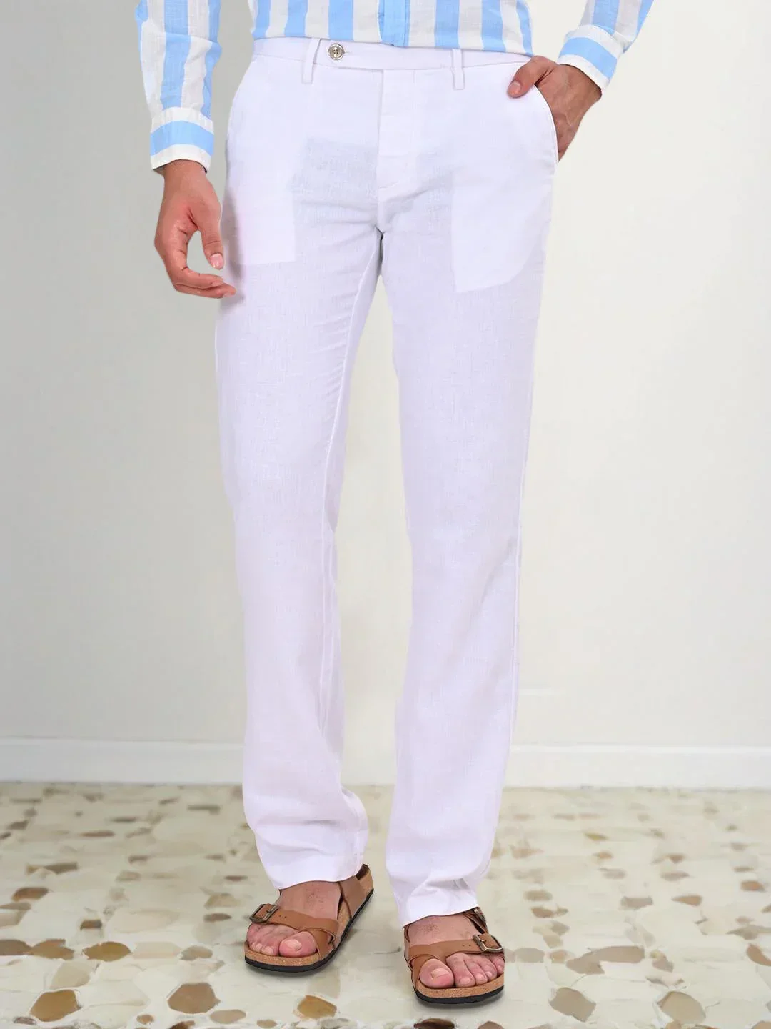 Men's Kansas Fit Linen Blend Trousers - Image 5