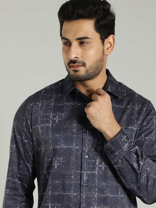 Men's Printed Full Sleeves Cotton Stretch Shirt - Image 2