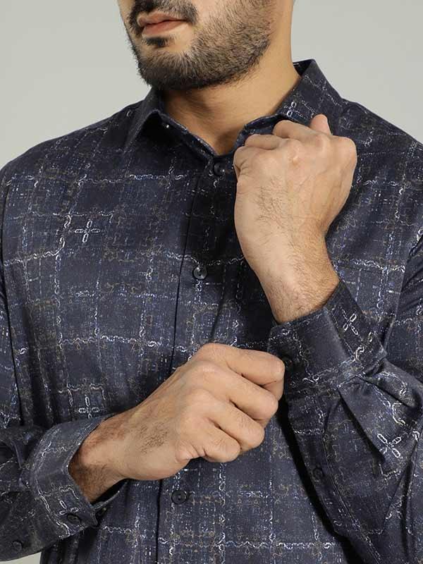 Men's Printed Full Sleeves Cotton Stretch Shirt - Image 4