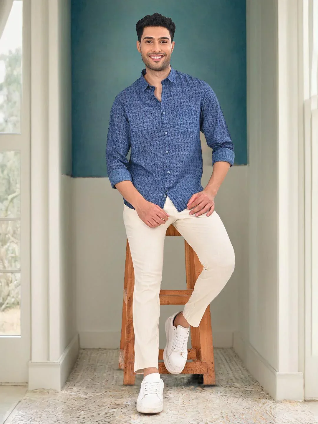 Men's Printed Full Sleeves Linen Blend Shirt