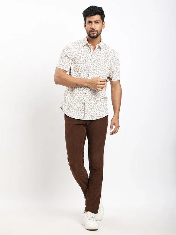 Men's Printed Half Sleeves Cotton Corduroy Shirt - Image 5