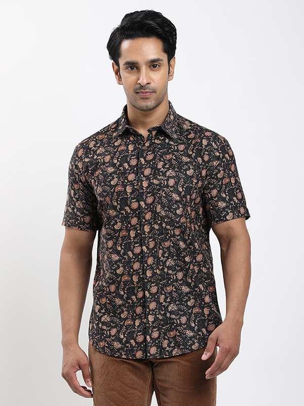 Men's Printed Half Sleeves Cotton Corduroy Shirt