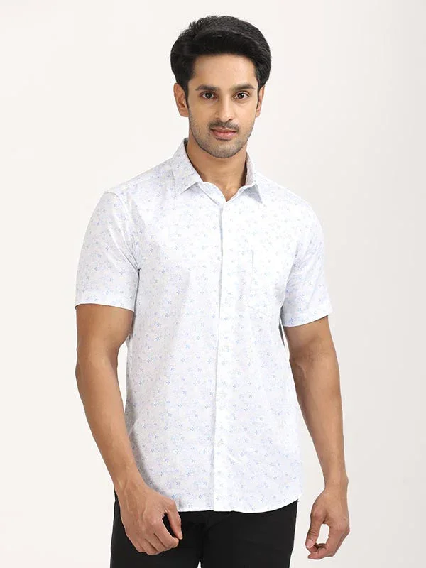 Men's Printed Half Sleeves Cotton Stretch Shirt