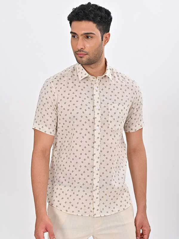 Men's Printed Half Sleeves Linen Blend Shirt - Image 2