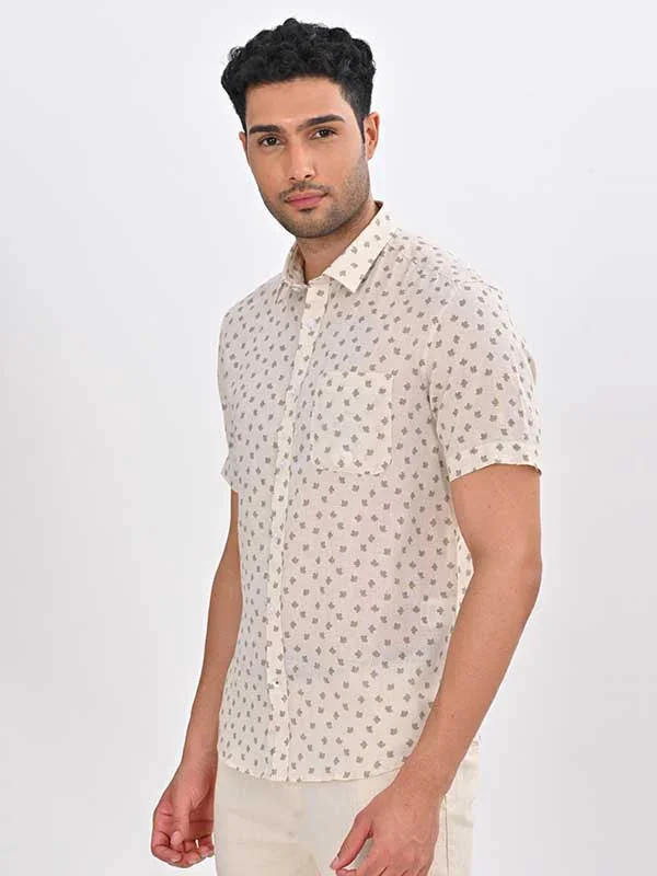 Men's Printed Half Sleeves Linen Blend Shirt - Image 4