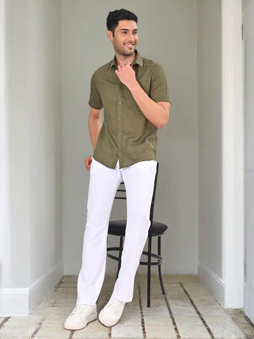Men's Printed Half Sleeves Linen Blend Shirt - Image 5