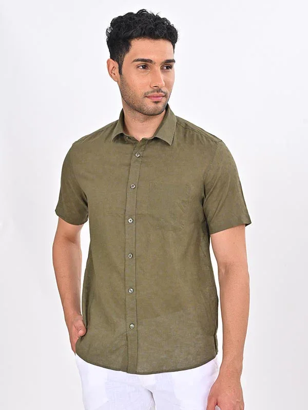Men's Printed Half Sleeves Linen Blend Shirt - Image 6