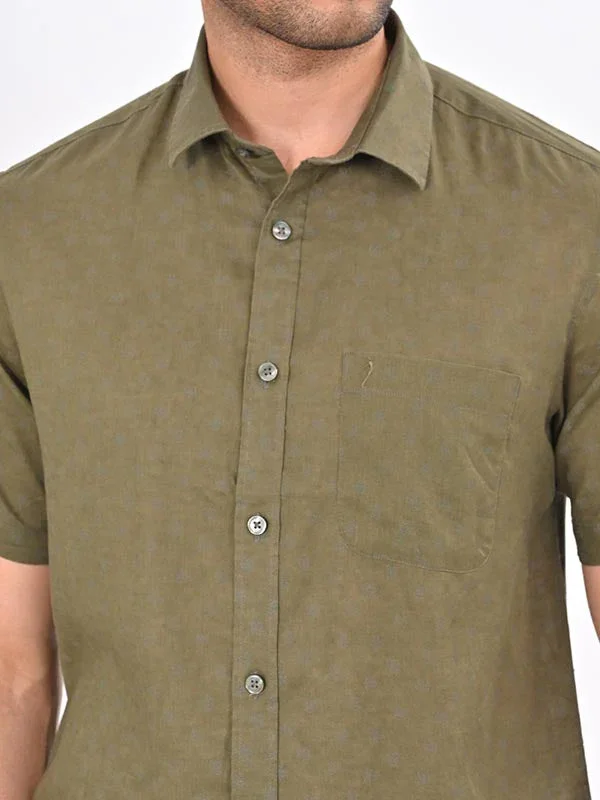 Men's Printed Half Sleeves Linen Blend Shirt - Image 7