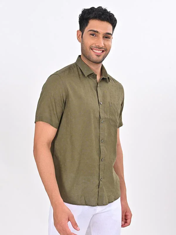 Men's Printed Half Sleeves Linen Blend Shirt - Image 8