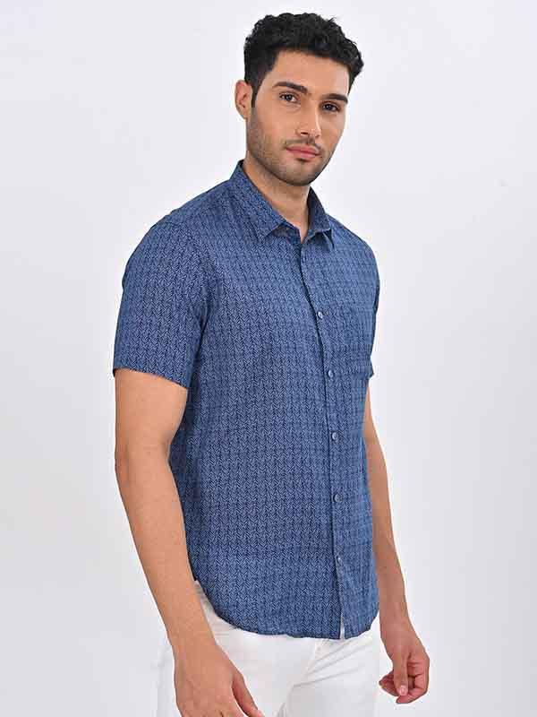 Men's Printed Half Sleeves Linen Blend Shirt - Image 4