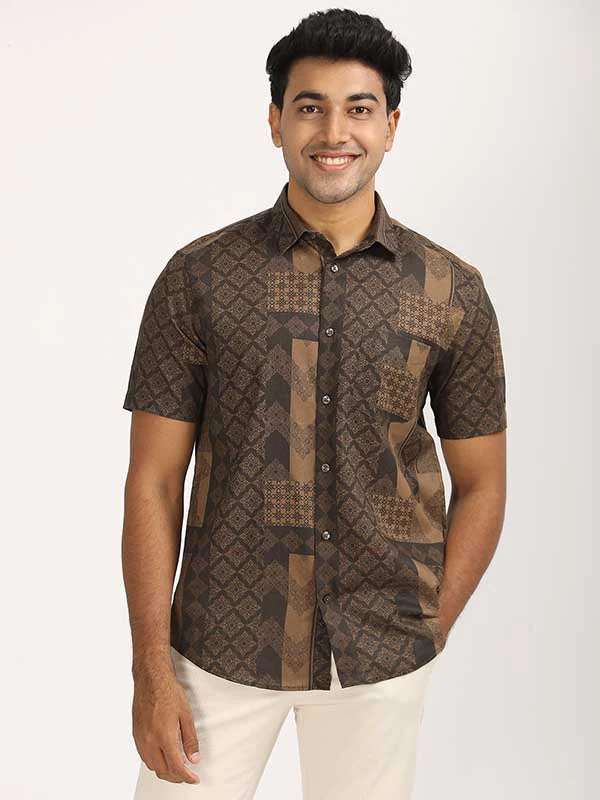Men's Printed Half Sleeves Linen Blend Shirt - Image 5
