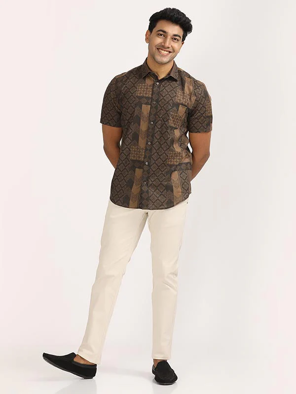 Men's Printed Half Sleeves Linen Blend Shirt - Image 7