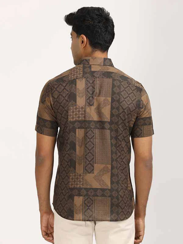 Men's Printed Half Sleeves Linen Blend Shirt - Image 8