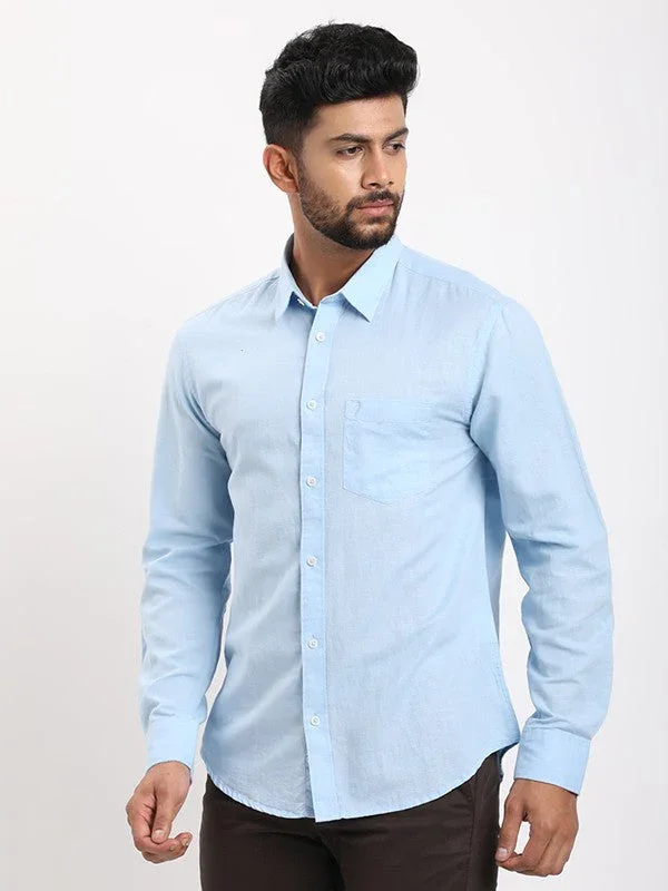 Men's Solid Full Sleeves Cotton Blend Shirt - Image 7