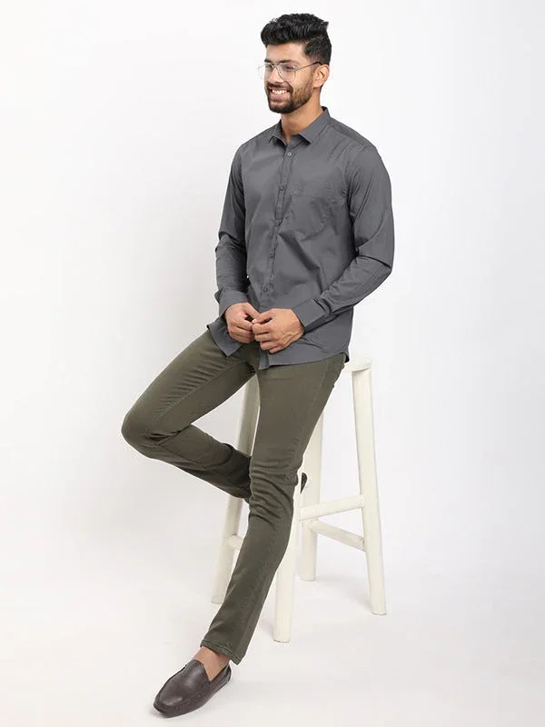 Men's Solid Full Sleeves Cotton Stretch Shirt - Image 15