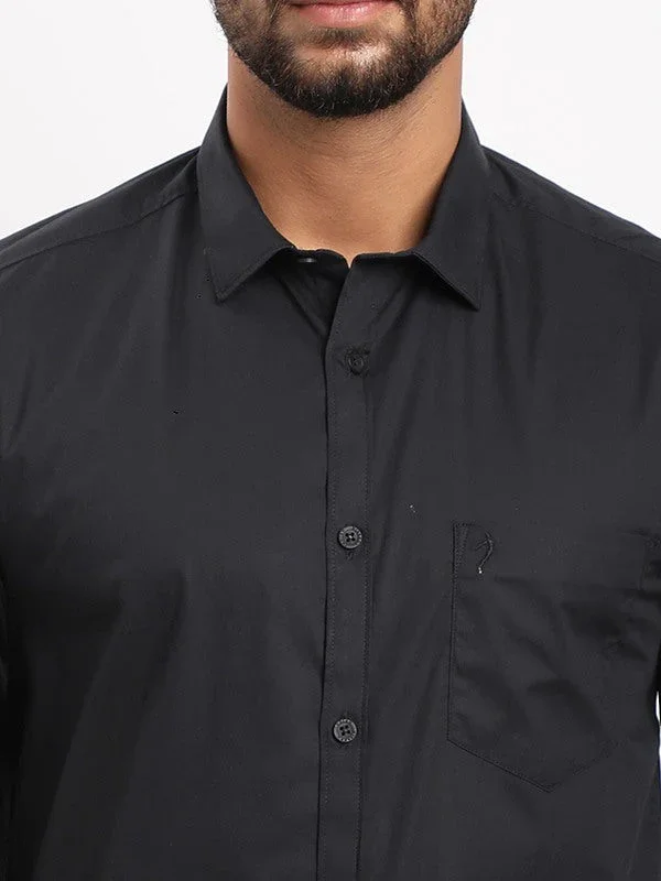 Men's Solid Full Sleeves Cotton Stretch Shirt - Image 3