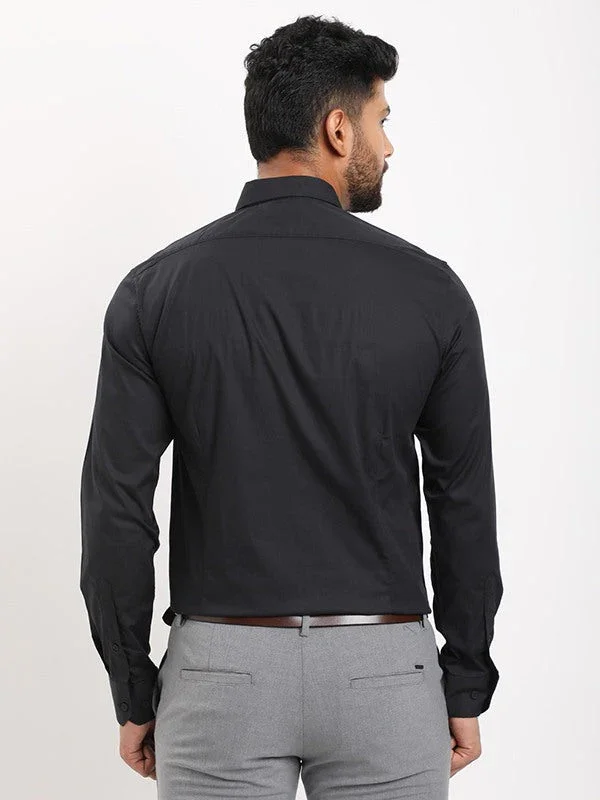 Men's Solid Full Sleeves Cotton Stretch Shirt - Image 4