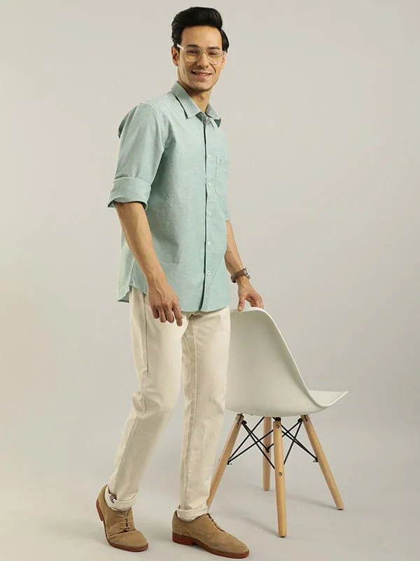 Men's Solid Full Sleeves Cotton Stretch Shirt - Image 16
