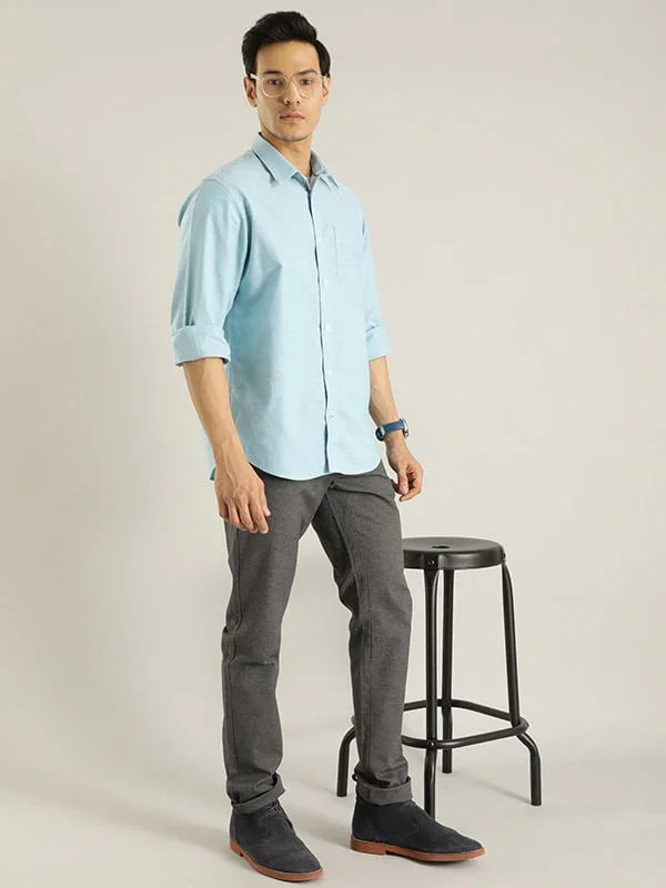 Men's Solid Full Sleeves Cotton Stretch Shirt - Image 4