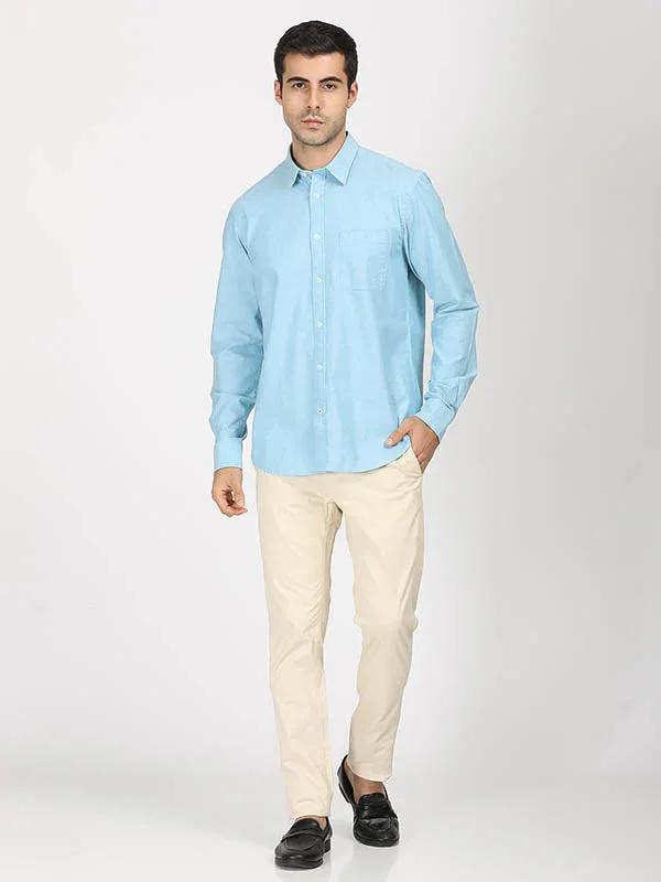 Men's Solid Full Sleeves Cotton Stretch Shirt - Image 4