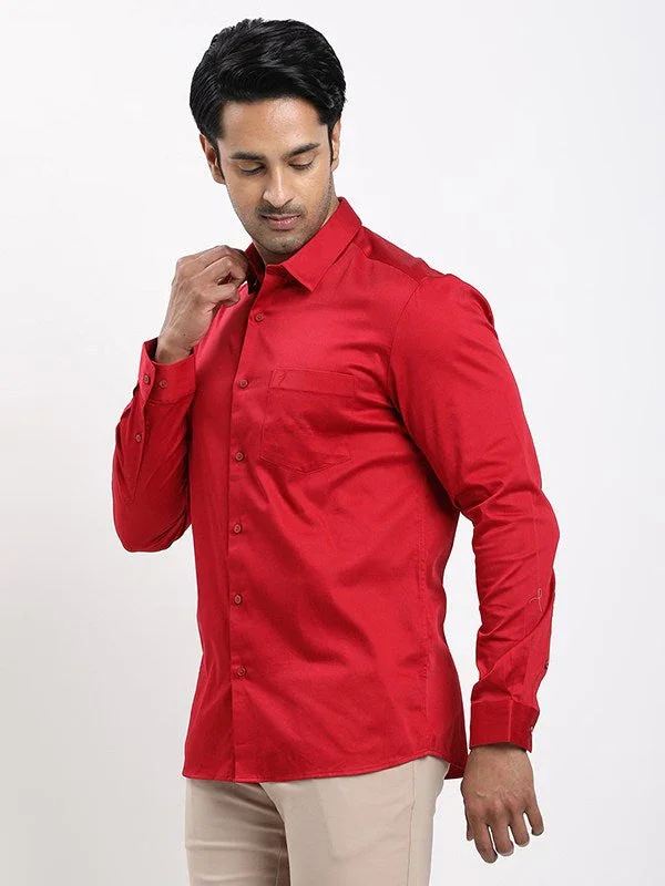Men's Solid Full Sleeves Cotton Stretch Shirt - Image 2