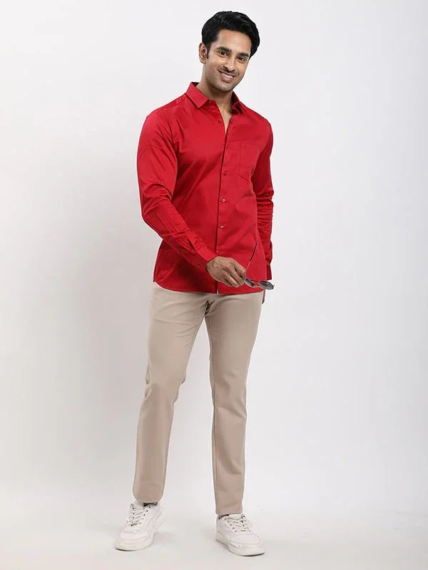 Men's Solid Full Sleeves Cotton Stretch Shirt - Image 5
