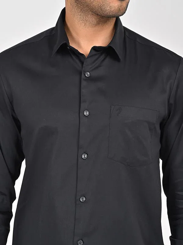 Men's Solid Full Sleeves Cotton Stretch Shirt - Image 3