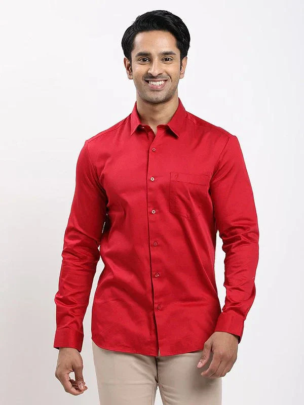 Men's Solid Full Sleeves Cotton Stretch Shirt - Image 47