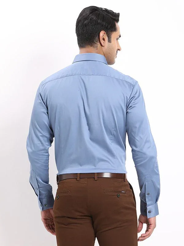 Men's Solid Full Sleeves Cotton Stretch Shirt - Image 4
