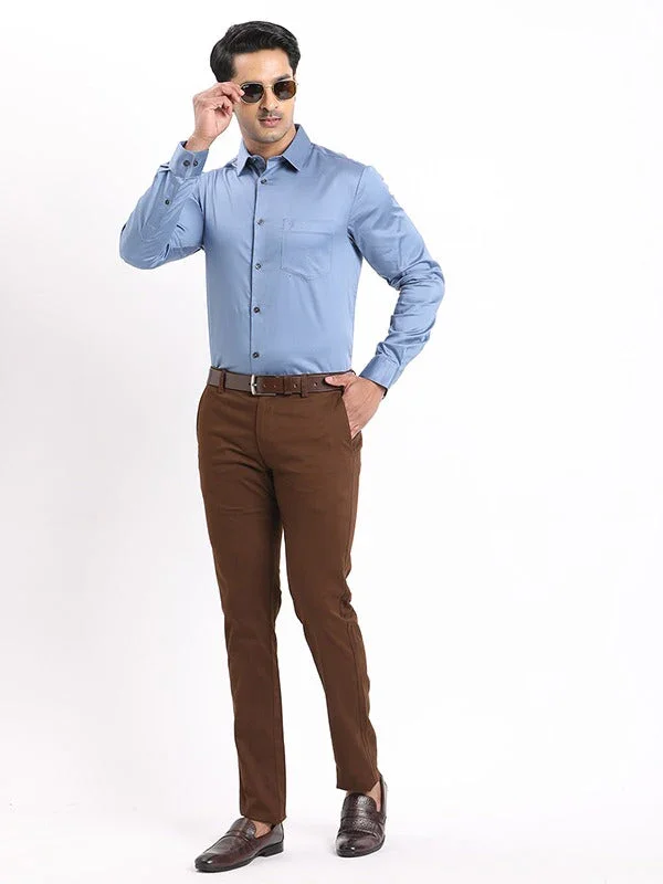 Men's Solid Full Sleeves Cotton Stretch Shirt - Image 5