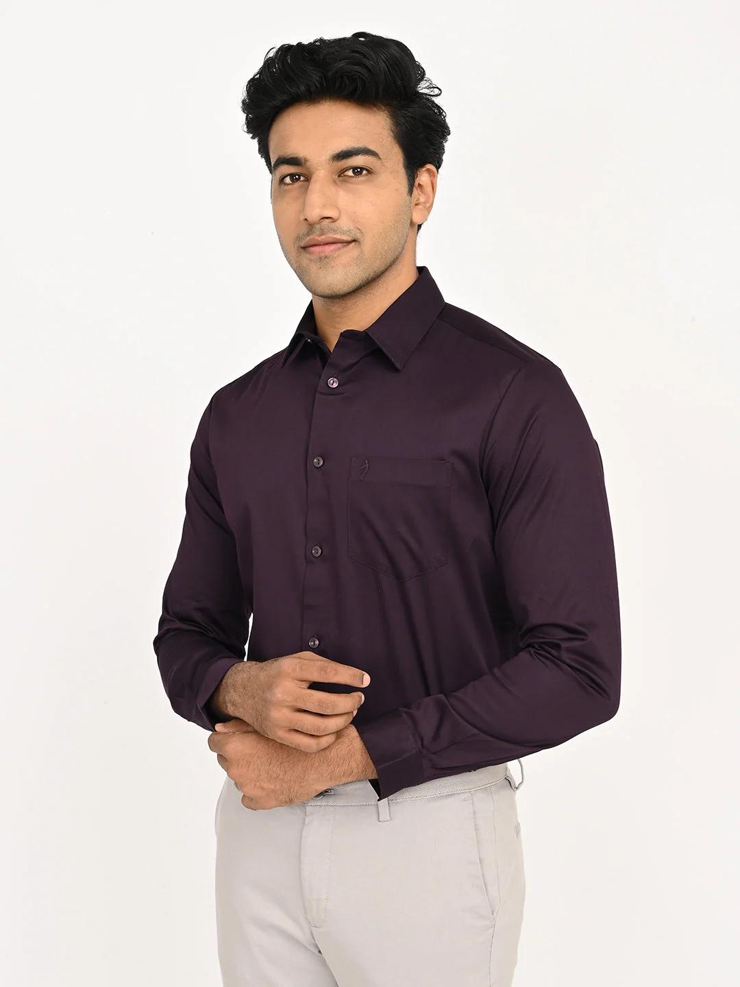 Men's Solid Full Sleeves Cotton Stretch Shirt - Image 2