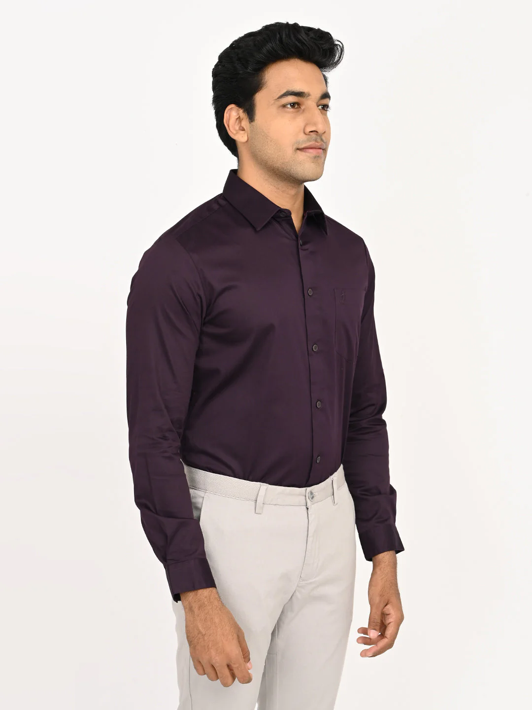 Men's Solid Full Sleeves Cotton Stretch Shirt - Image 3