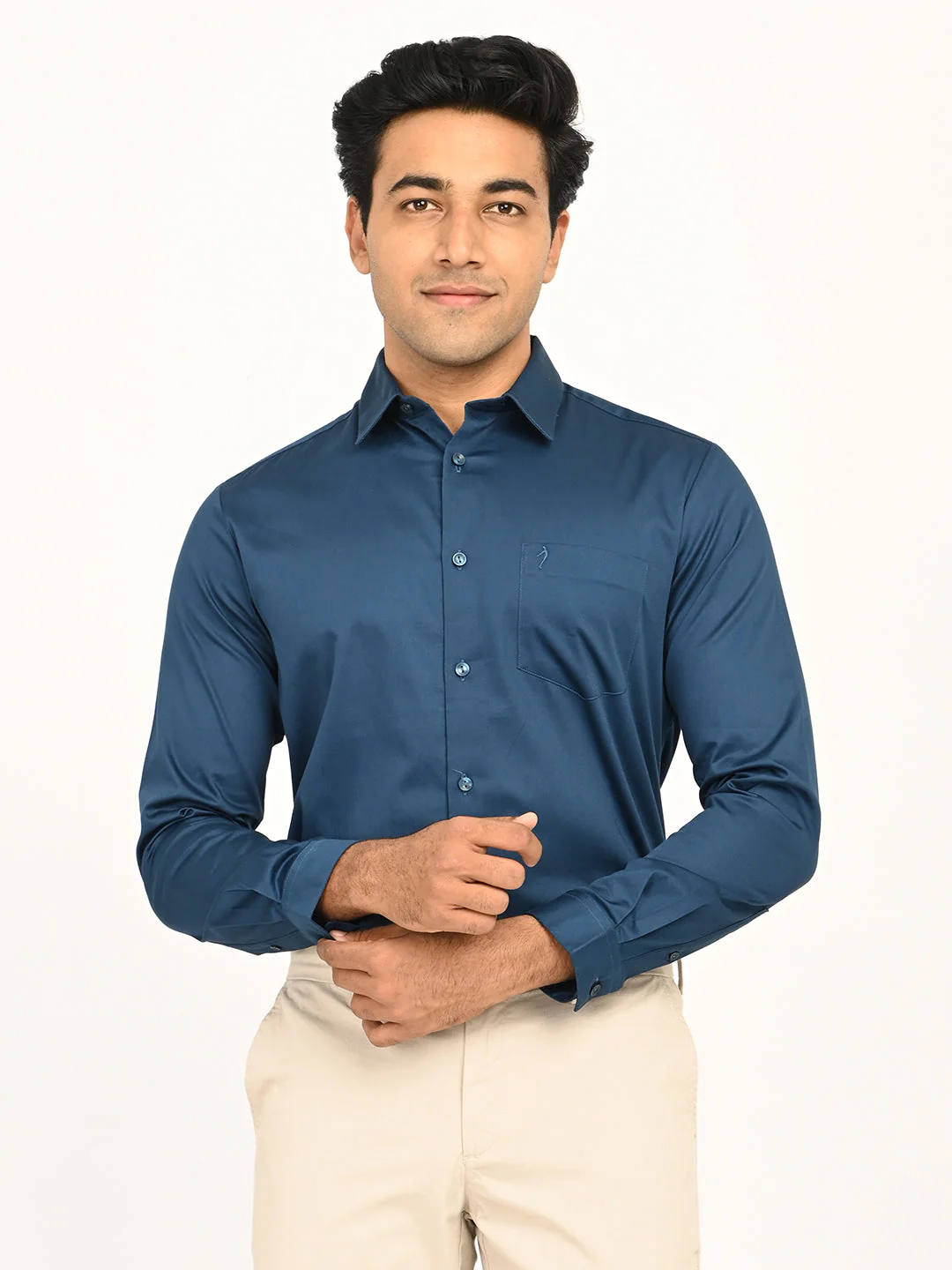 Men's Solid Full Sleeves Cotton Stretch Shirt - Image 7