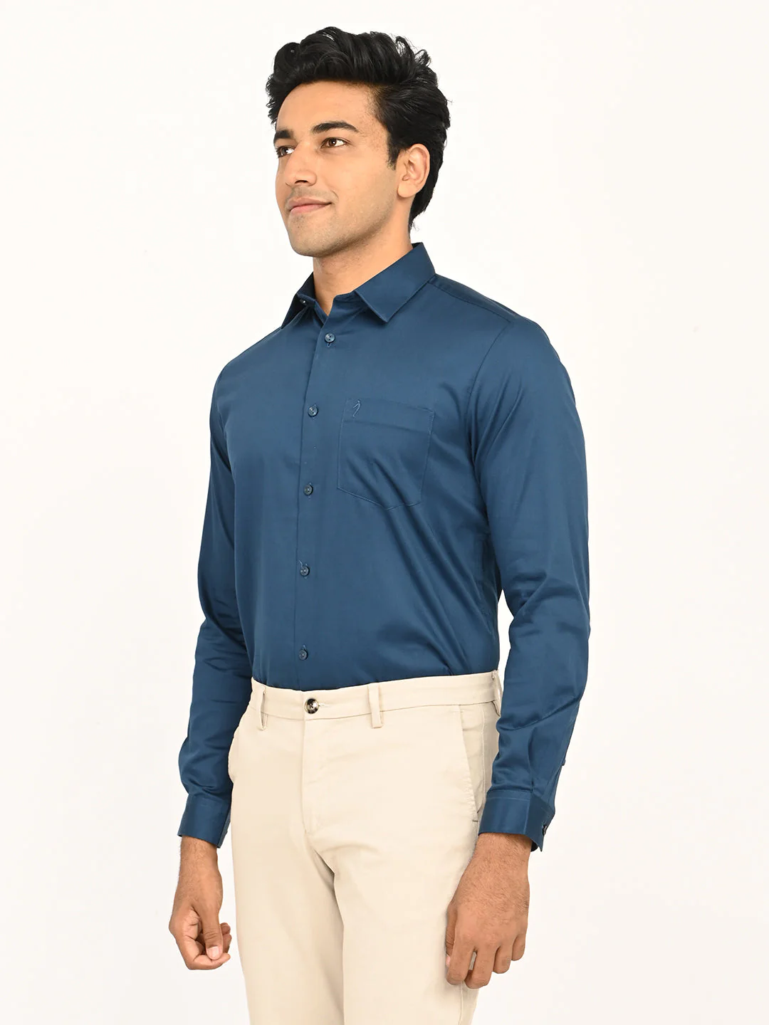 Men's Solid Full Sleeves Cotton Stretch Shirt - Image 8