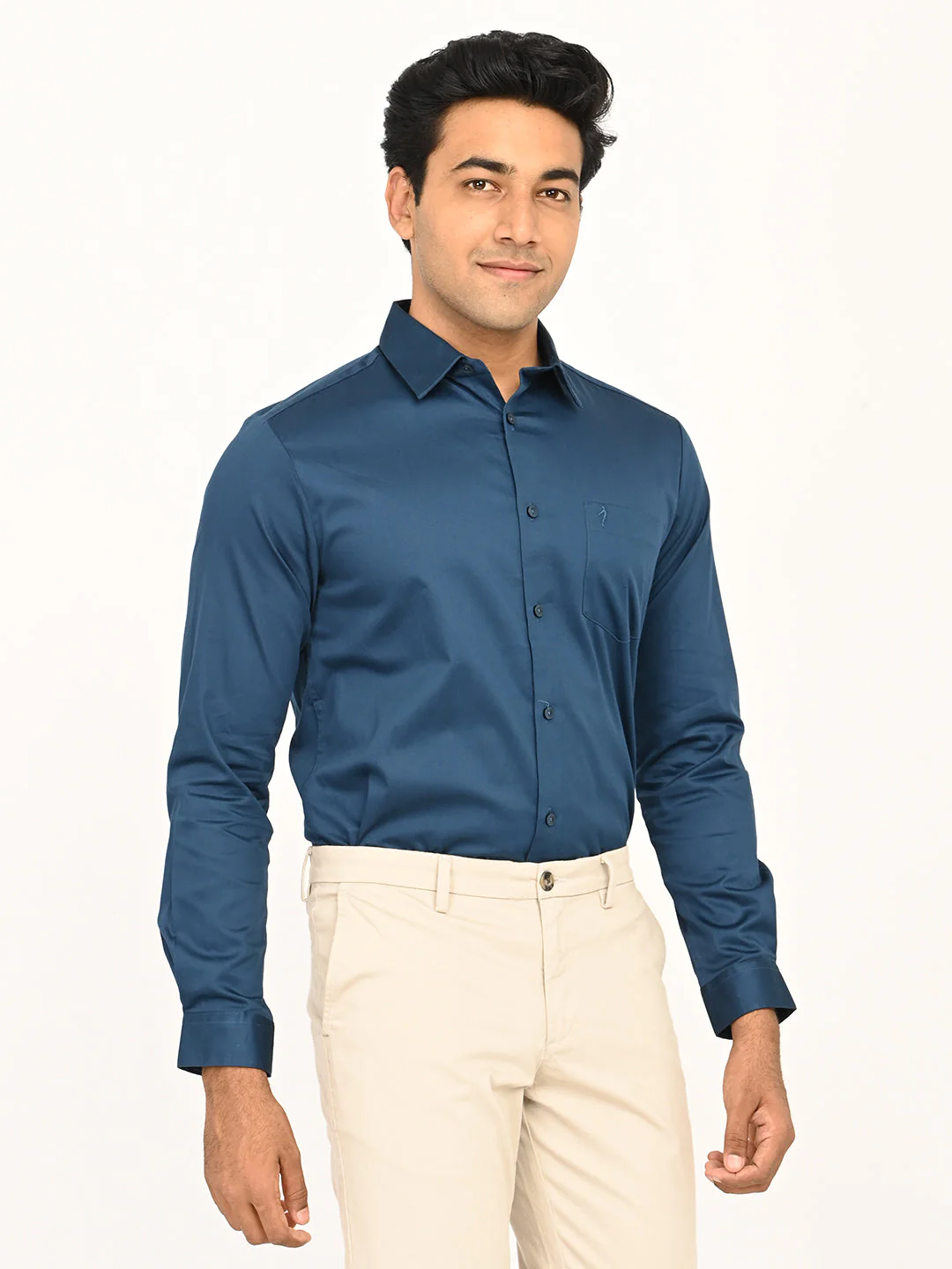 Men's Solid Full Sleeves Cotton Stretch Shirt - Image 9