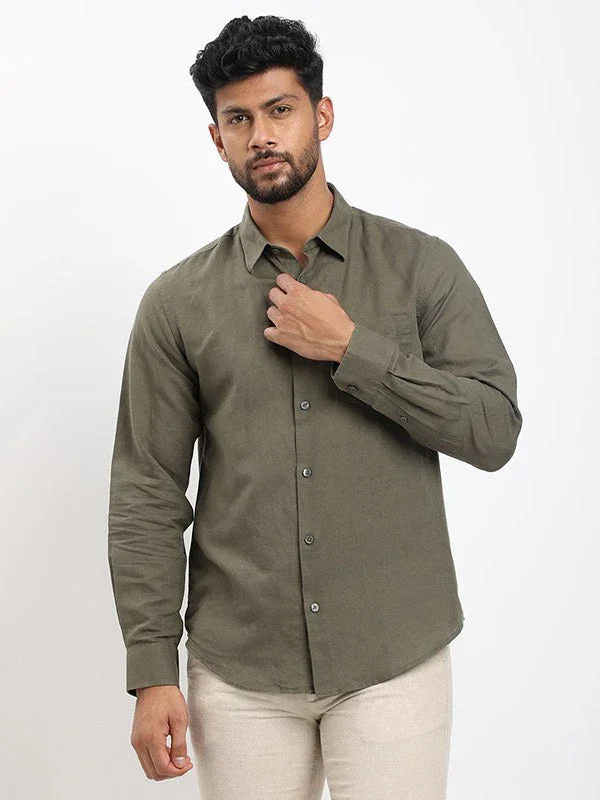 Men's Solid Full Sleeves Linen Blend Shirt - Image 11