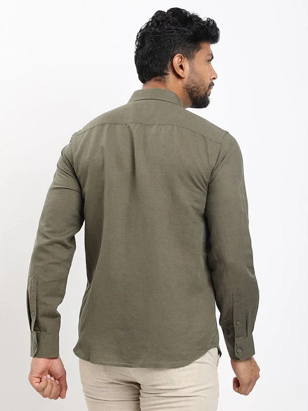 Men's Solid Full Sleeves Linen Blend Shirt - Image 14
