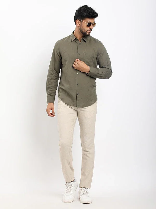 Men's Solid Full Sleeves Linen Blend Shirt - Image 15