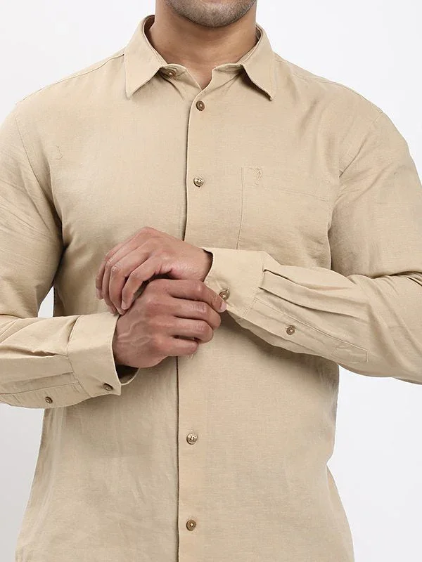 Men's Solid Full Sleeves Linen Blend Shirt - Image 3