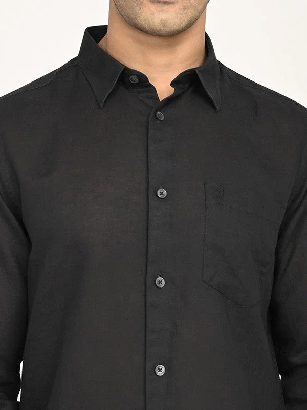 Men's Solid Full Sleeves Linen Blend Shirt - Image 3