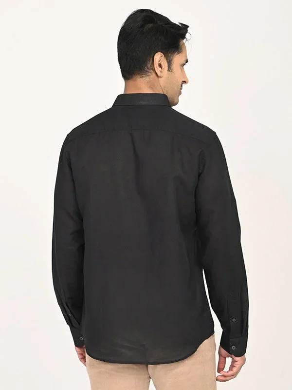 Men's Solid Full Sleeves Linen Blend Shirt - Image 4