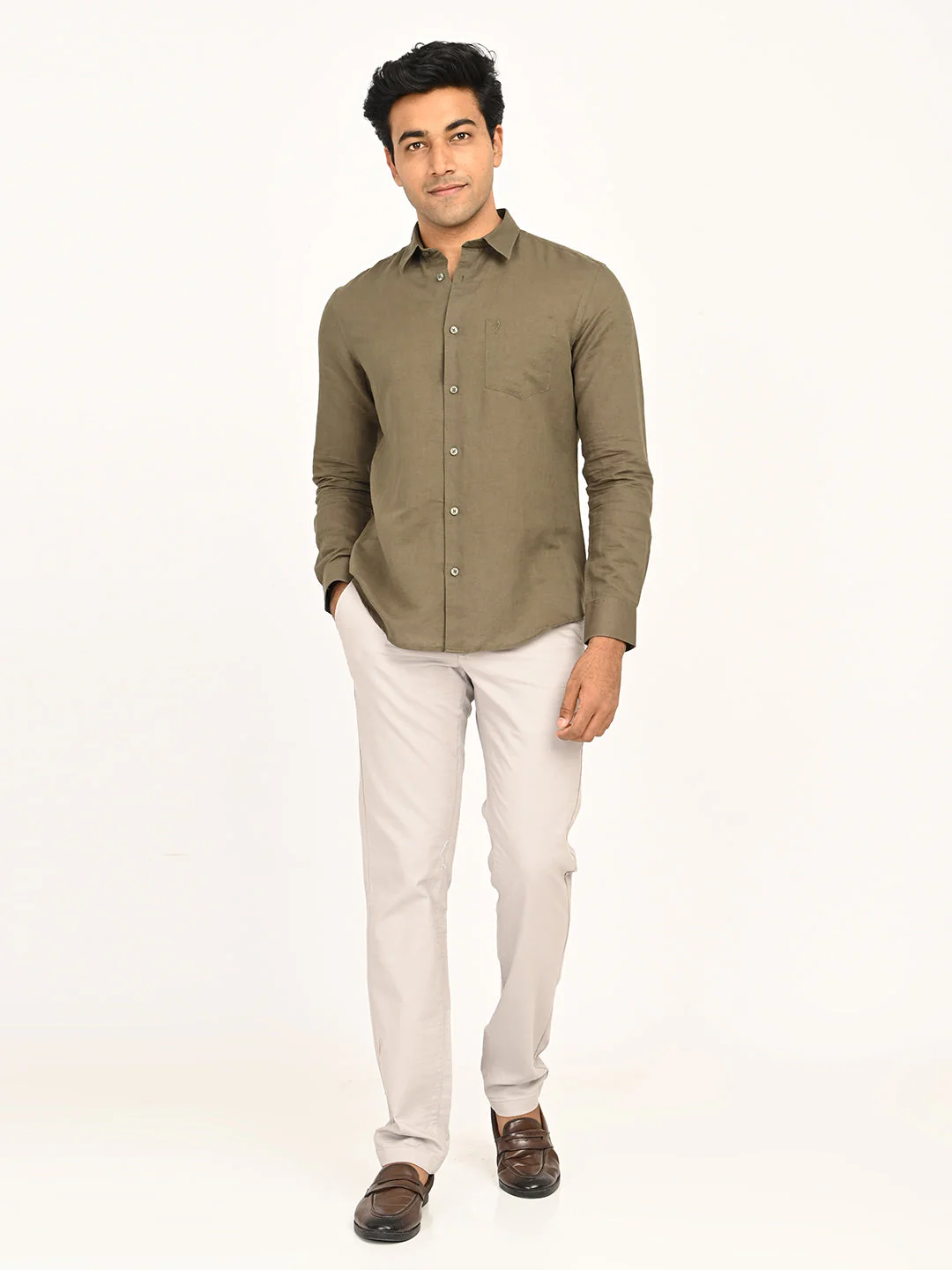 Men's Solid Full Sleeves Linen Blend Shirt - Image 12