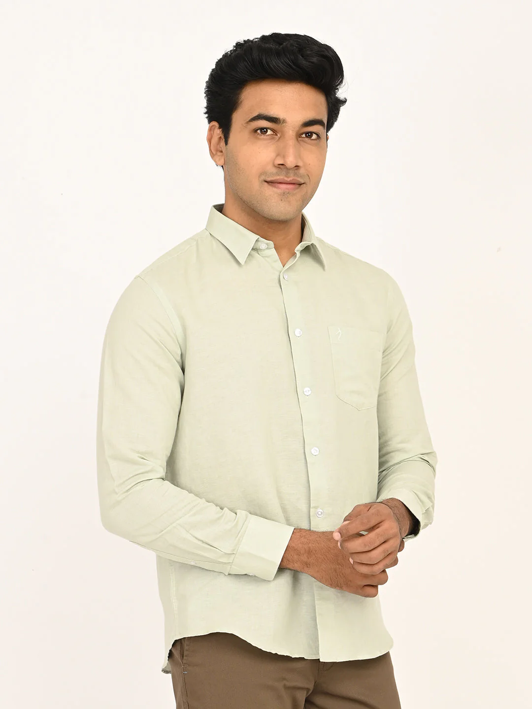 Men's Solid Full Sleeves Linen Blend Shirt - Image 15