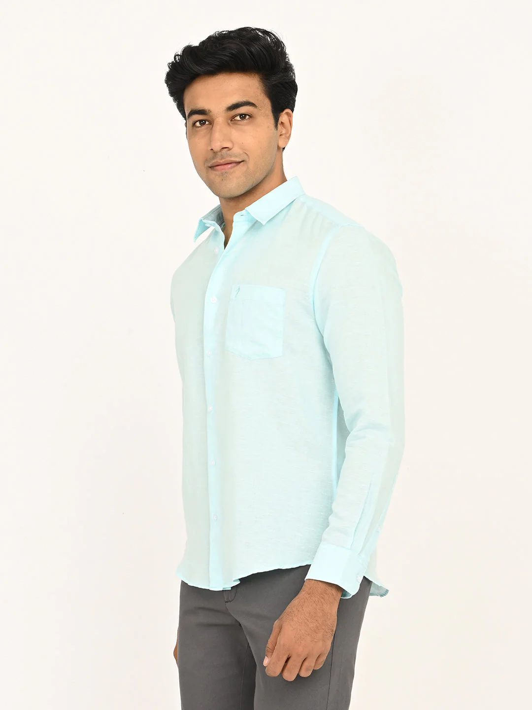 Men's Solid Full Sleeves Linen Blend Shirt - Image 20