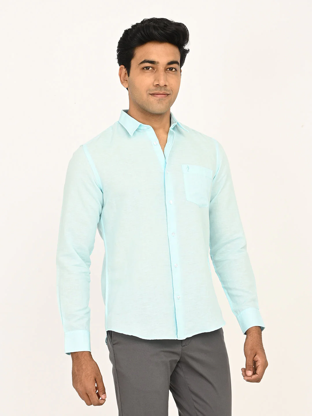 Men's Solid Full Sleeves Linen Blend Shirt - Image 21