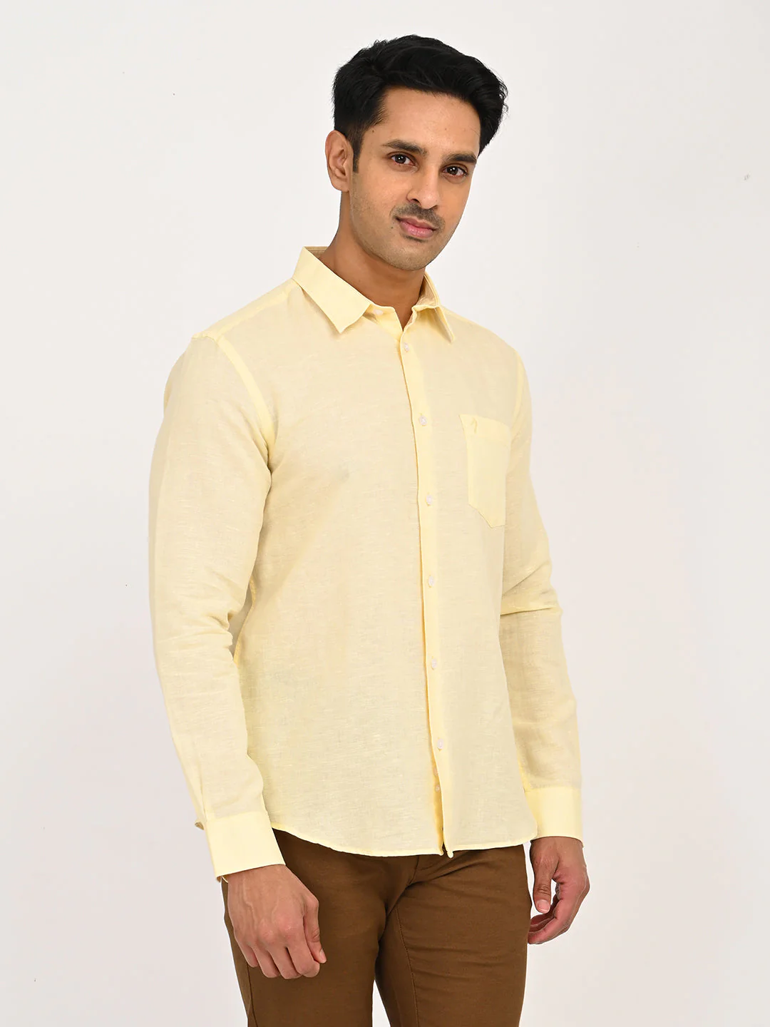 Men's Solid Full Sleeves Linen Blend Shirt - Image 3