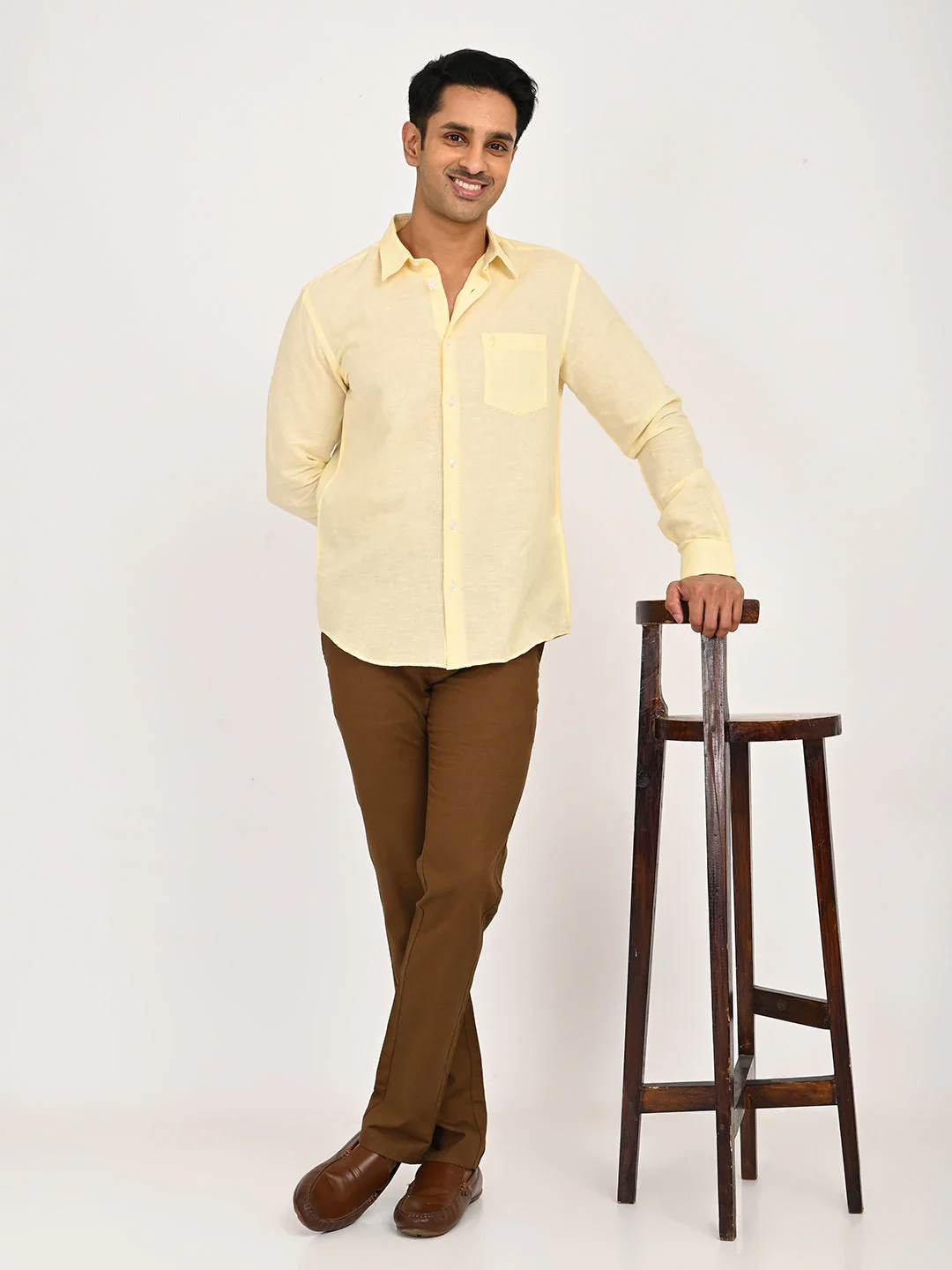 Men's Solid Full Sleeves Linen Blend Shirt - Image 6