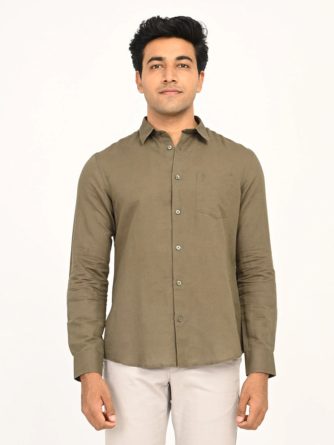 Men's Solid Full Sleeves Linen Blend Shirt - Image 7