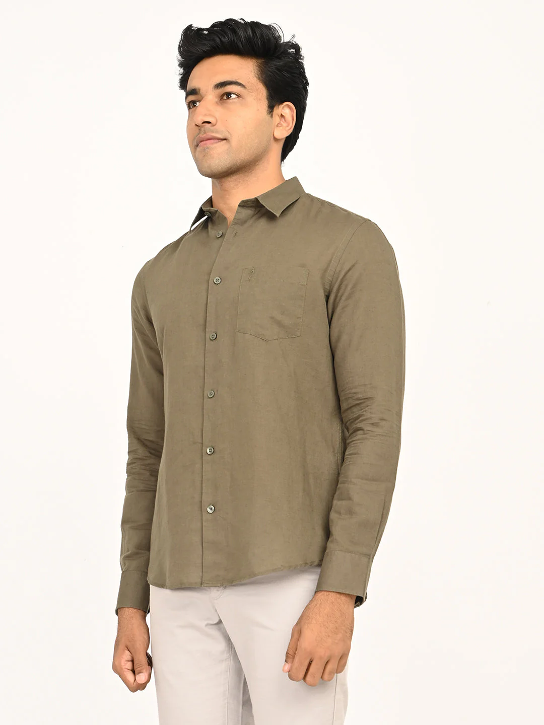 Men's Solid Full Sleeves Linen Blend Shirt - Image 8