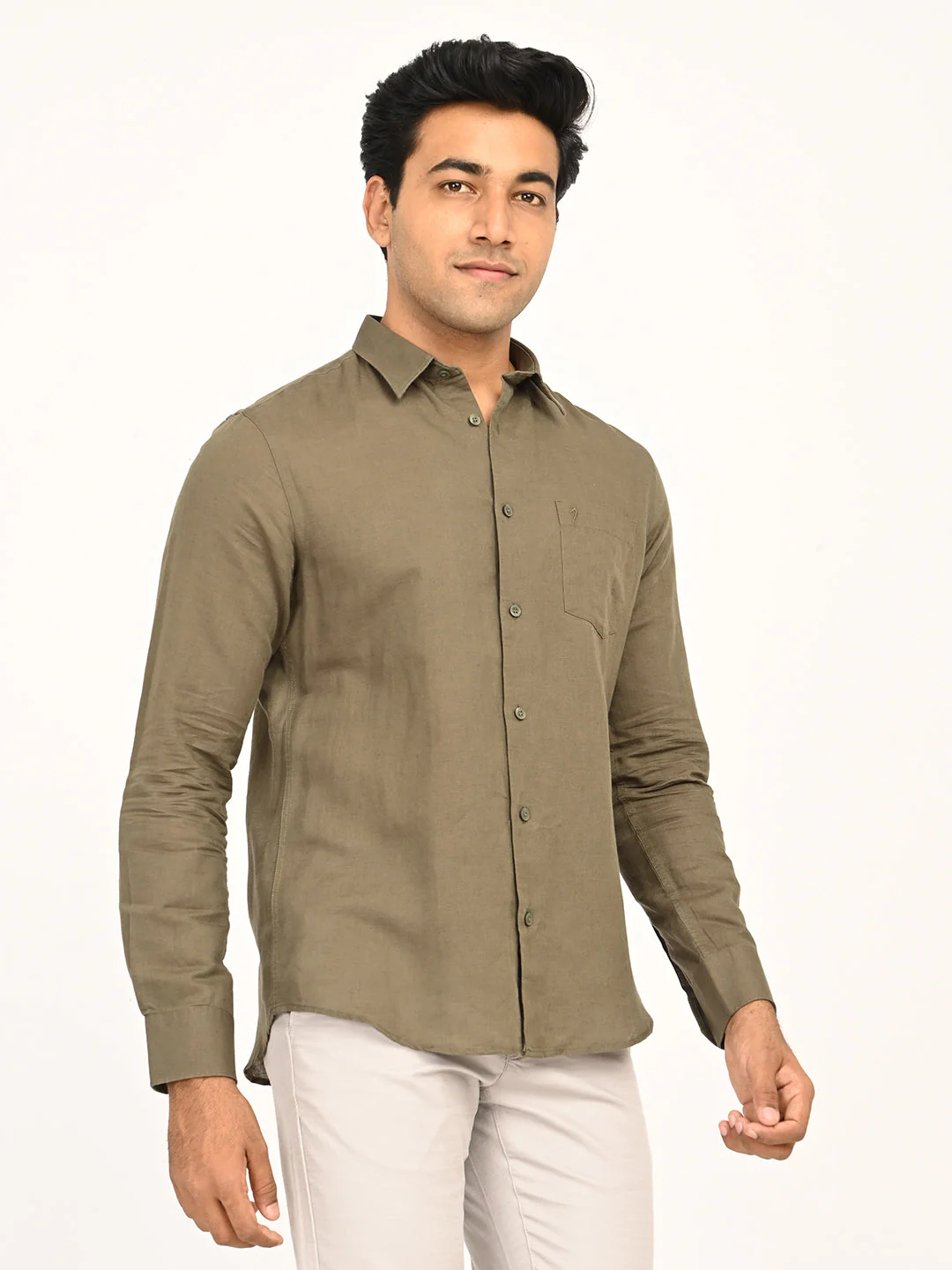 Men's Solid Full Sleeves Linen Blend Shirt - Image 9